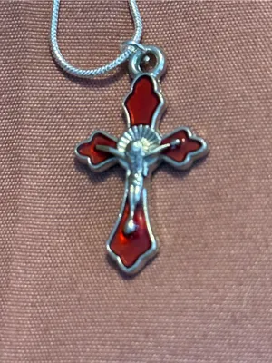 Sterling Silver 925 Red Cross Pendant Necklace - Women Jewelry thumbnail 2