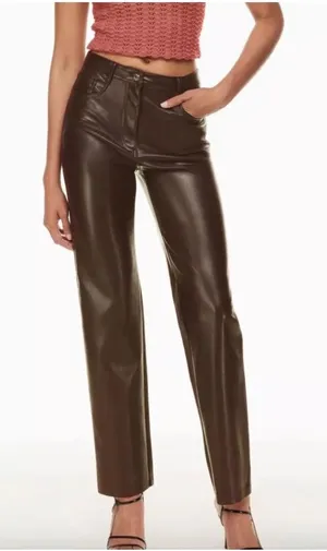 Aritzia‎ Wilfred The Melina Pant Mocha Vegan Leather High Rise Straight Leg Sz 0 thumbnail 1