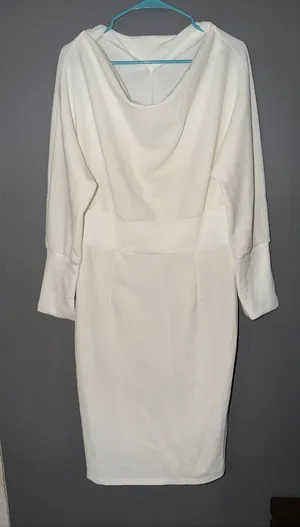 Boutique White Cowl Neck V Neck Bat Wing MIDI Dress Size XL NWOT thumbnail 2