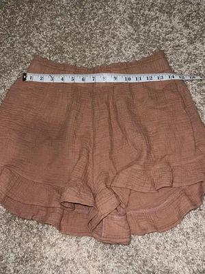 Show Me Your Mumu Women's Brown Ruffle Hem Pull-On Elastic Waist Shorts M thumbnail 6