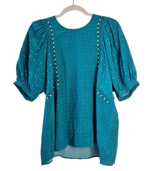 Anthropologie Dolan Green Blouse‎ Puff Sleeves Small Boho Casual thumbnail 1