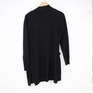 Young USA Womens Black Open Front Longline Cardigan Sweater Small Pockets Ribbed thumbnail 5