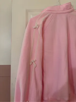 As Revival Cozy Light Pink Hooded Pullover Sweatshirt with Snap-Trim V-Neck thumbnail 5