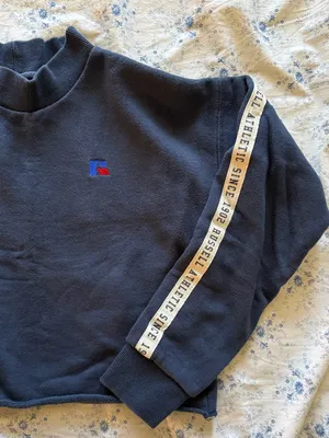 Russell Athletic Navy Blue Crewneck Sweatshirt with White Sleeve Tape thumbnail 3