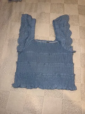 Love Tree Smocked Eyelet Ruffle Tank Top - Blue thumbnail 2