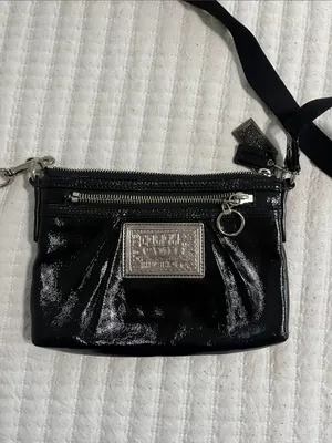 Coach Black Patent Crossbody with Silver Plaque thumbnail 2