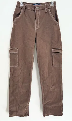Hollister Ultra High Rise Dad Cargo Jeans Womens 26x31 Brown Y2K Utility thumbnail 1