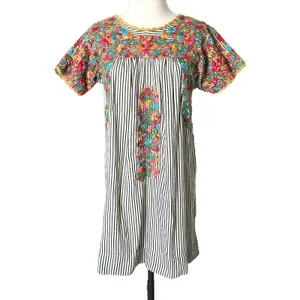 Sister Mary Stripe Marylou Embroidered Floral Boho Mini Dress Navy Blue XS thumbnail 2