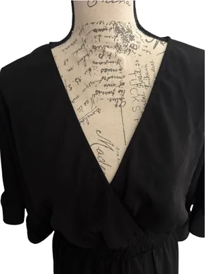 SHEIN Black V-Neck Smocked Waist Ruffle Hem Mini Dress thumbnail 5