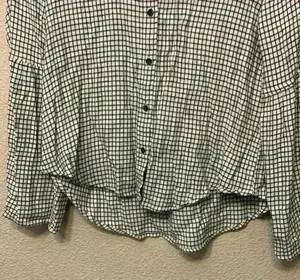 Madewell White with black window pane plaid sz M bell sleeves button down academia preppy thumbnail 4