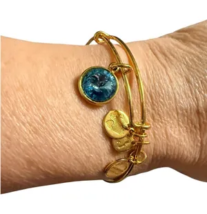 Alex and Ani Gold Tone Blue Swarovski Crystal Expandable Bangle Bracelet classic thumbnail 1
