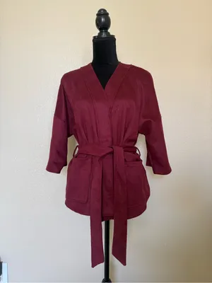 Classic Concepts Burgundy Faux Suede Belted Jacket Cardigan Medium thumbnail 2