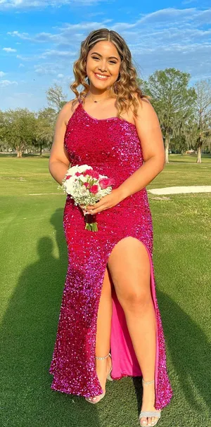 pink boutique prom dress sparkly thumbnail 3