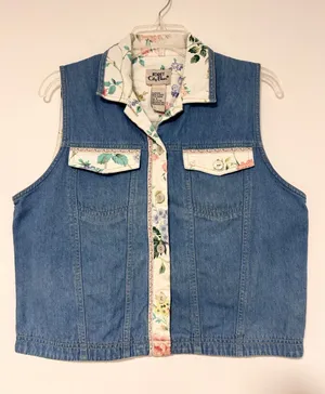 Vintage Koret City Blues Vintage Denim Floral Vest Small Blue Rose Back Cotton M thumbnail 1