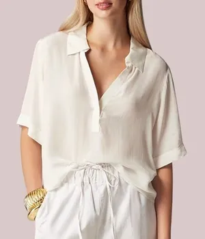 J. Crew Womens XL White Viscose Collared‎ 3/4 Sleeve Top Blouse thumbnail 1