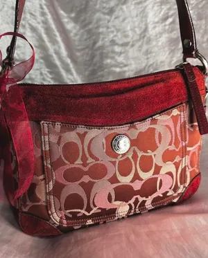 Vintage Y2K Coach Signature Burgundy Optic Suede Shoulder Bag thumbnail 1