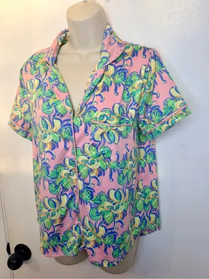 Lauren James LJ Size M Pink Tropical Floral Short Sleeve Pajama Top Sleep Shirt thumbnail 5