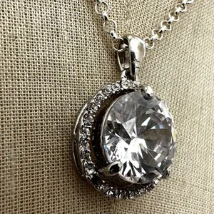 Silver tone circle rhinestone pendant necklace thumbnail 4