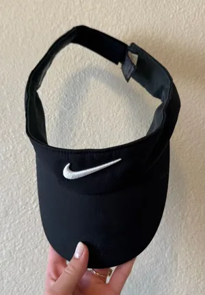 Nike Dri-FIT Black White Swoosh Adjustable Visor Hat One Size thumbnail 1