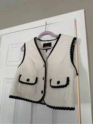 Maje Vitosio Tweed Vest Jacket Cream Black Lace Trim EU40 thumbnail 3