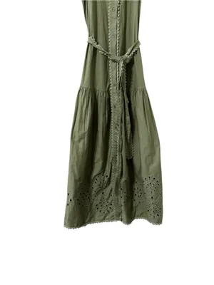 AVEC LES FILLES Eyelet Cotton Button Down Sage Green Maxi Dress thumbnail 8