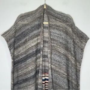 Free People Latitude 30 Wrap Poncho Shawl Rainbow Gray Fringe Sweater Stripe‎ thumbnail 5