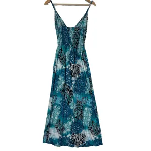Smocked Empire Waist Maxi A-line Dress Sz S Turquoise‎ Boho Beach Feminine Ocean thumbnail 8