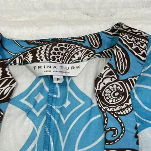 Trina Turk Size P or Small Blue Thin Mesh Tunic‎ Blue Wide Kimono Sleeves thumbnail 3