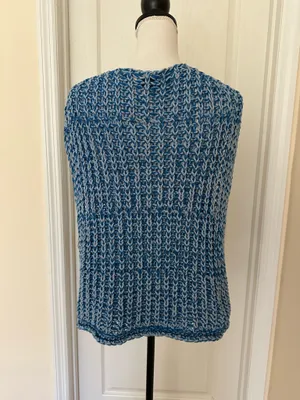 Zara Woman’s Loose Knit Blue Sweater Vest with Big Blue buttons, Sz L thumbnail 9