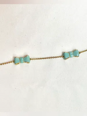 Kate Spade Take A Bow Turquoise Enamel Gold Scatter Station Long Necklace thumbnail 2