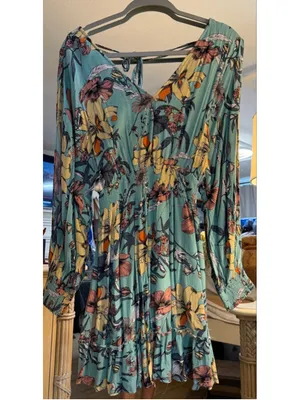 Floral Long Sleeve Mini Lined Dress S thumbnail 2