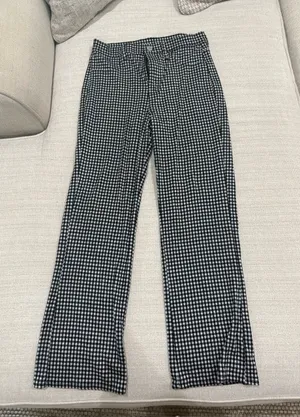 American Eagle Outfitters Black & White Gingham Wide-Leg Pants thumbnail 1