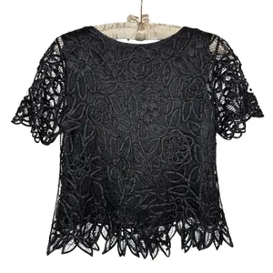 Vintage Silken Poetry‎ S Silk Black Beaded Crochet Lace Top Whimsigoth Fairy thumbnail 5