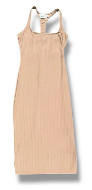 Hello Molly‎ Tan Listen to my Voice Ribbed Knit Light Tank Midi Dress Size 8 thumbnail 1