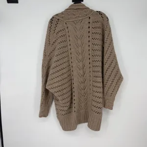Garnet Hill Womens XS‎ Extra Fine Merino Wool Crochet Knit Cardigan Sweater Tan thumbnail 6