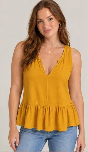 Madewell • Women’s Mustard Ruffle Hem V-Neck Tank Top thumbnail 1