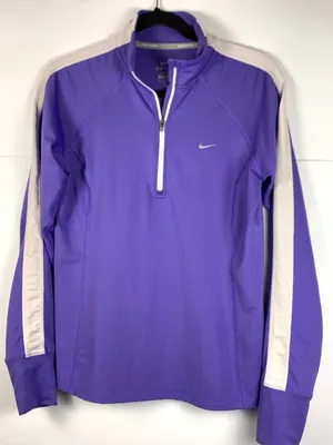 Nike Dri-FIT Womens Half Zip Pullover Purple Running Thumbholes Long Sleeve M thumbnail 3