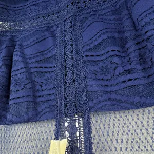 Francesca's Navy Blue‎ Lace Mesh Sheer Yoke Mini Dress NWT Size Large thumbnail 3