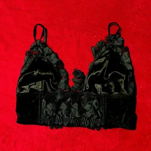 PINK - Victoria's Secret S/M black satin lace floral cup bralette thumbnail 1