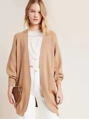 ANTHROPOLOGIE AKEMI + KIN Petra Dolman Sleeve Cocoon‎ Cardigan Sweater Camel thumbnail 2