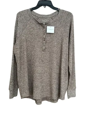 American Eagle‎ Top Knit Women's Large Henley Lounge Comfy Lounge Brown #B6-1 thumbnail 1
