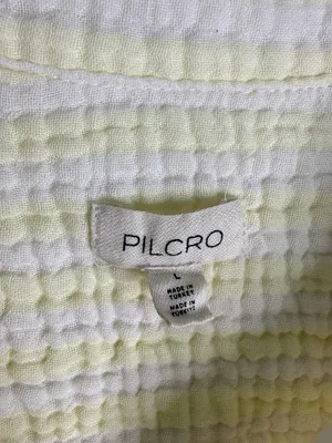 Pilcro by Anthropologie Seersucker Button Up Shirt Large Yellow Cotton Top thumbnail 2
