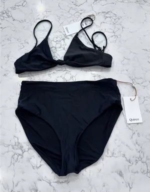 NWT Quince Black Knot Tie Bikini Top & Italian High Rise Bottom Set Size Medium thumbnail 1
