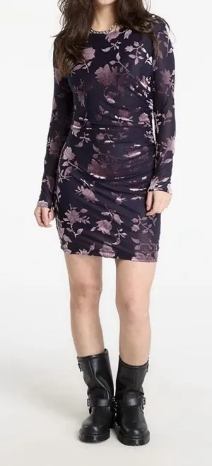 Desigual Floral Velvet Burnout Ruched Mini Dress Size Small Medora Whimsigoth thumbnail 1