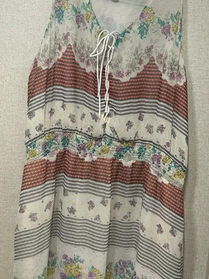 Free People Cream Floral Striped Smocked Camisole with Coral Bands thumbnail 3