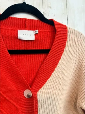 LUSH Women’s Small Colorblock Cable Knit Cropped Cardigan thumbnail 6