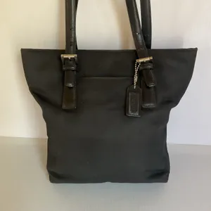 Vintage Coach F3K-9321 Black Twill Leather Trim Tote Shoulder Bag Y2K thumbnail 4