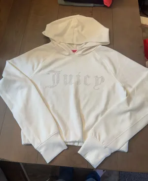 Juicy Couture Size Small White Rhinestone Cropped Hoodie thumbnail 1