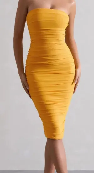 Club L My Girl Mango Strapless Bodycon Ruched Mesh Midi Dress 8 NWT thumbnail 1