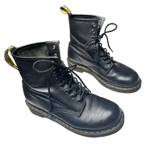Dr Martens 1460 Combat Boots Black Leather Yellow‎ Stitch Lace Up Women 7 thumbnail 1
